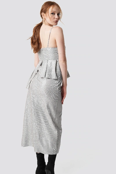Shop Trendyol Shiny Slit Maxi Dress - Silver In Powder Pink