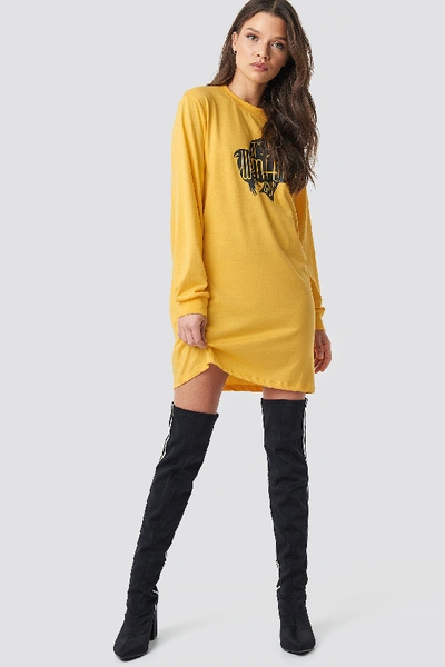Shop Na-kd Oversized Ls T-shirt Dress Yellow