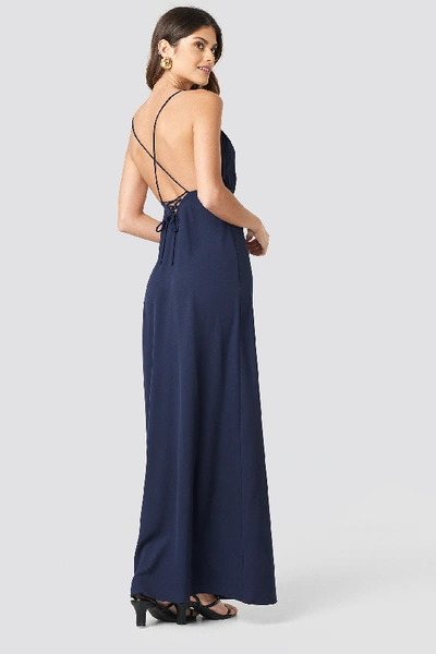 Shop Na-kd Tie Back Maxi Dress - Blue In Dark Blue