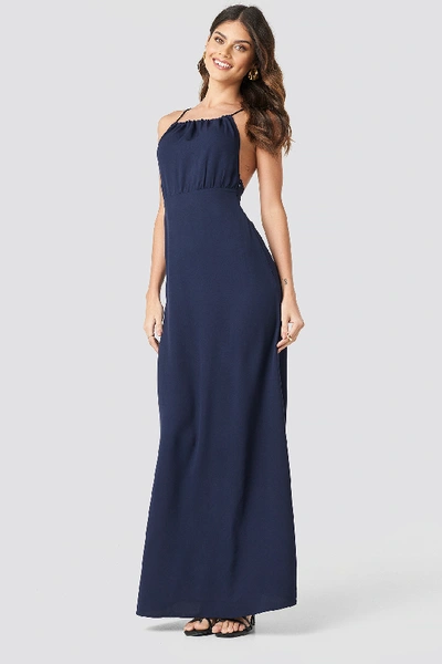 Shop Na-kd Tie Back Maxi Dress - Blue In Dark Blue