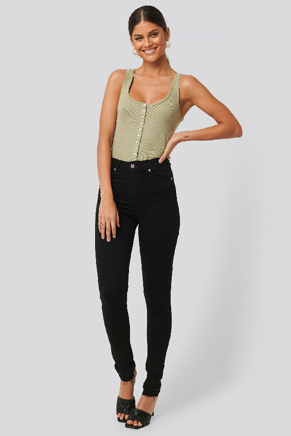 skinny high waist open hem jeans