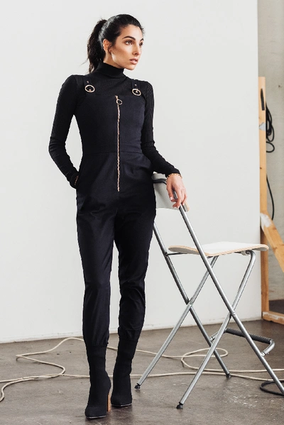 Shop Anna Nooshin X Na-kd Front Zip Detailed Jumpsuit Black