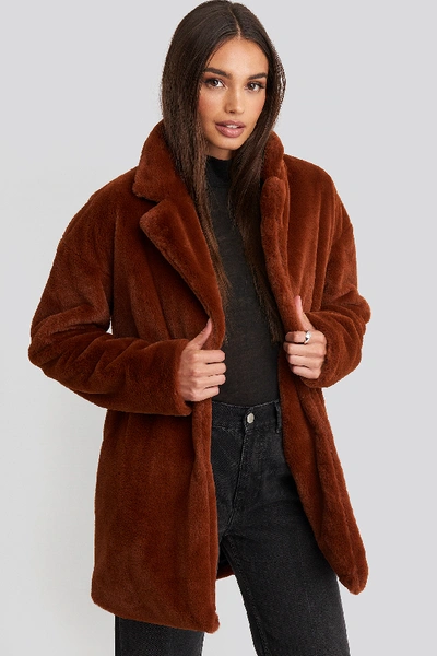 Shop Rut & Circle Tyra Faux Fur Jacket Brown In Rust