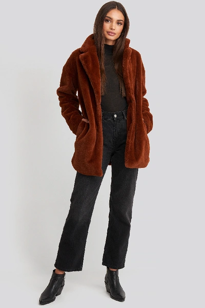 Shop Rut & Circle Tyra Faux Fur Jacket Brown In Rust