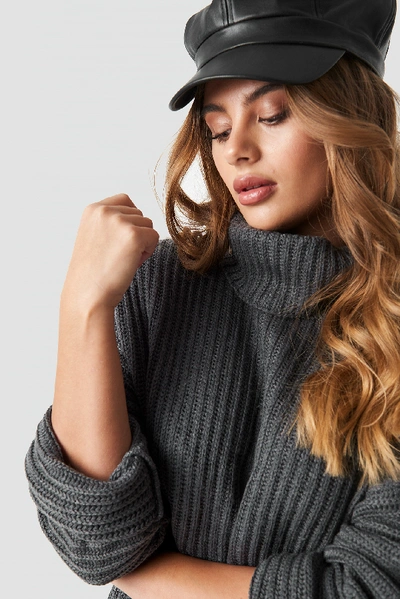 Shop Na-kd Side Slits High Neck Sweater - Grey In Dark Grey