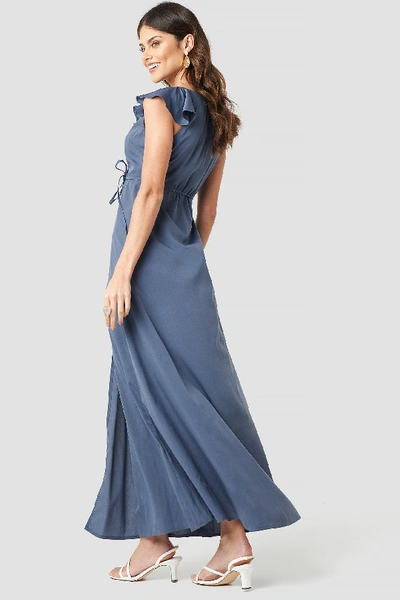 Shop Na-kd High Slit Tie Waist Maxi Dress Blue In Dark Dusty Blue