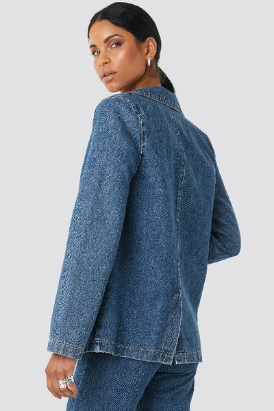 Shop Anna Nooshin X Na-kd Straight Fit Denim Blazer Blue In Mid Blue