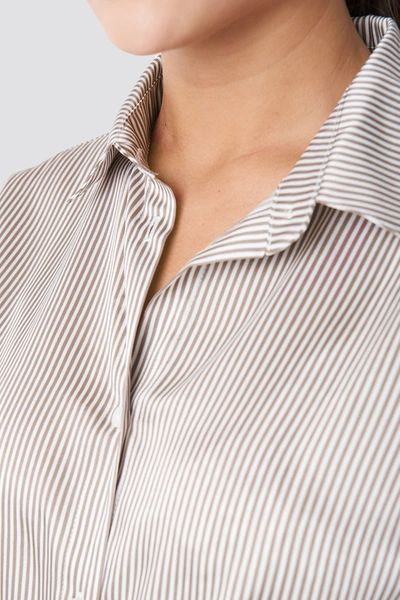Shop Julia Wieniawa X Na-kd Classic Striped Shirt - Beige In Beige/white Stripe