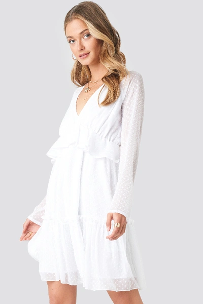 Shop Na-kd Swiss Dot V-neck Flounce Dress White