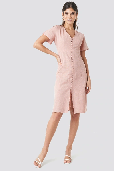 Shop Na-kd Button Front Linen-blend Dress - Pink In Dusty Pink