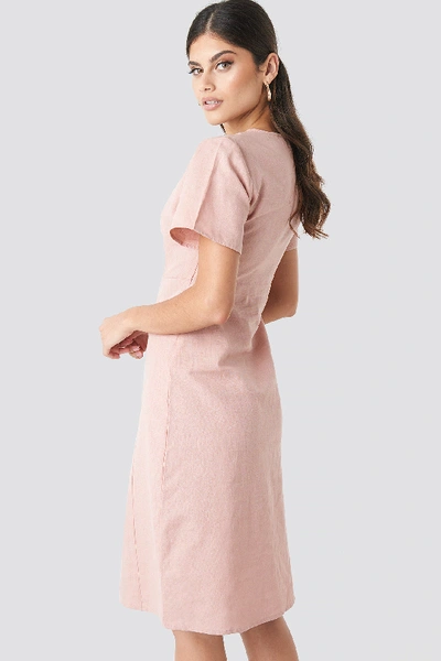 Shop Na-kd Button Front Linen-blend Dress - Pink In Dusty Pink