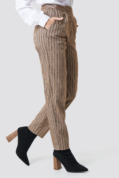 Shop Na-kd Classic Straight Leg Striped Suit Pants - Brown In Beige