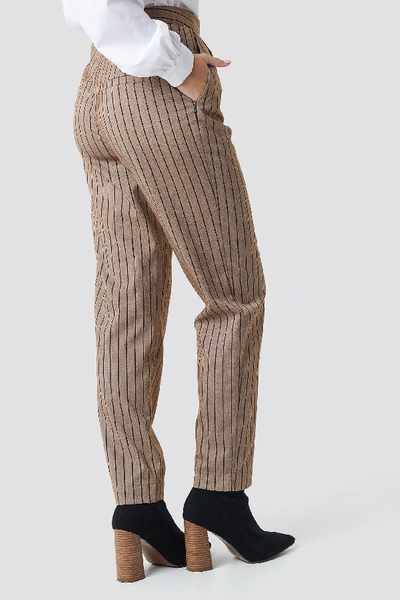 Shop Na-kd Classic Straight Leg Striped Suit Pants - Brown In Beige
