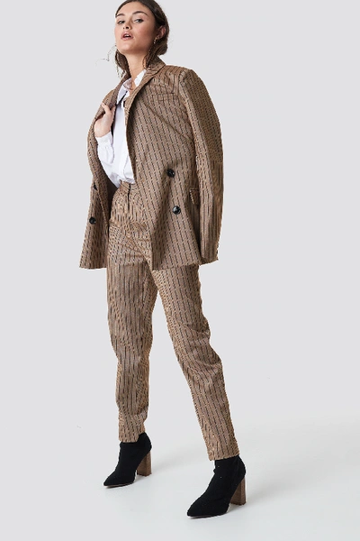 Shop Na-kd Classic Straight Leg Striped Suit Pants - Brown In Beige