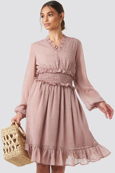 Shop Na-kd Ruffle Details Flowy Mini Dress - Pink In Powder Pink