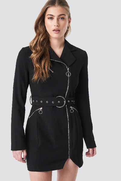 Shop Donnaromina X Na-kd Belted Zip Detail Blazer Dress Black
