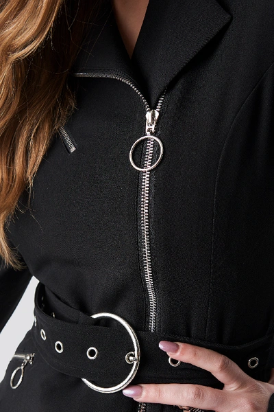 Shop Donnaromina X Na-kd Belted Zip Detail Blazer Dress Black