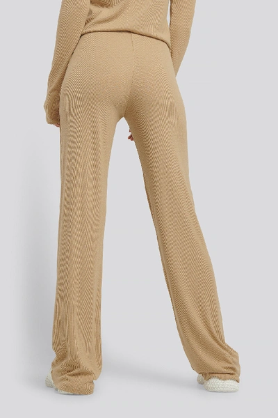 Shop Na-kd Soft Ribbed Wide Basic Pants - Beige
