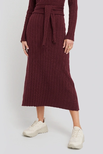 Shop Na-kd Recycled Ribbed Knit Midi Skirt - Red In Burgundy