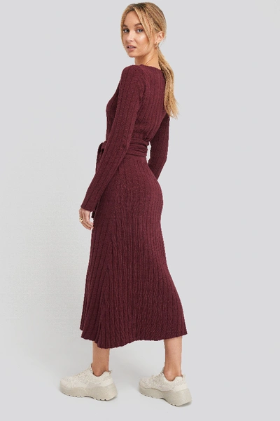Shop Na-kd Recycled Ribbed Knit Midi Skirt - Red In Burgundy