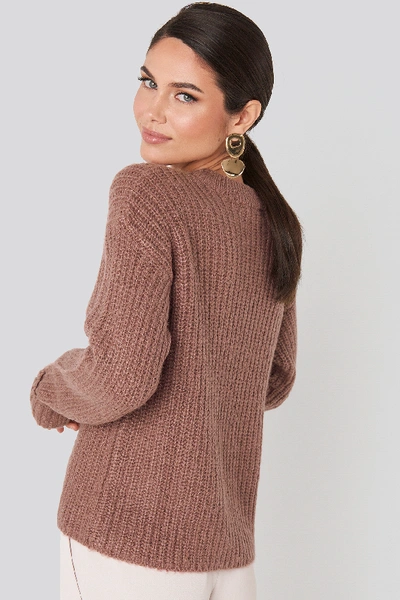 Shop Na-kd Folded Sleeve Round Neck Knitted Sweater - Pink In Dusty Dark Pink