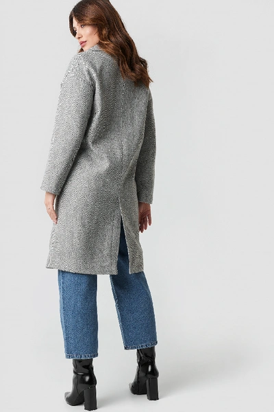 Shop Na-kd Herringbone Double Breasted Coat Grey In Grey Pattern