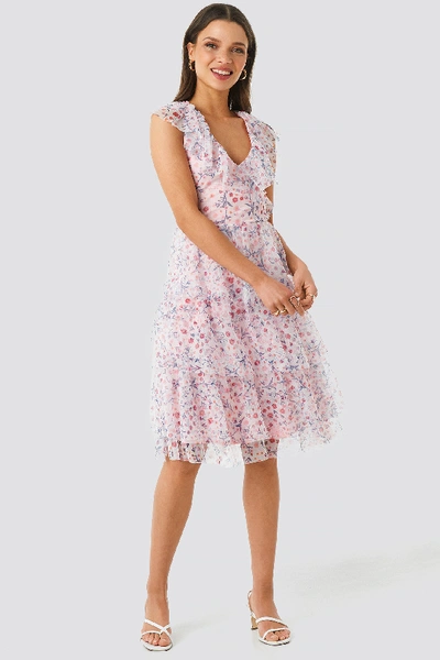 Shop Na-kd Ruffle Floral Midi Dress - Pink In Floral Print