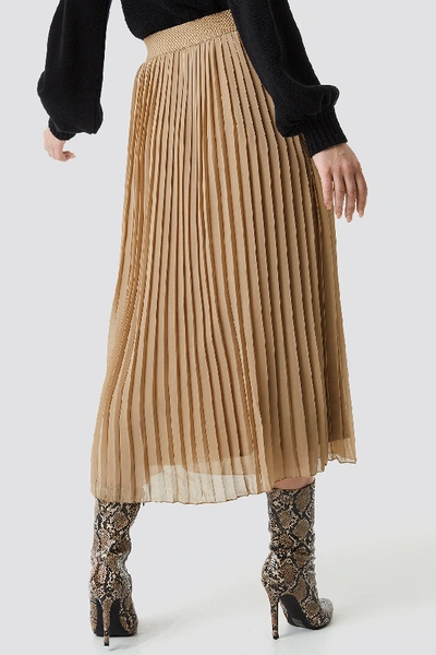 Shop Na-kd Pleated Skirt Beige In Dark Sand