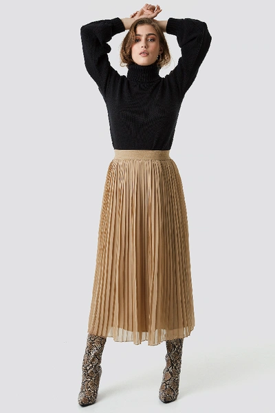 Shop Na-kd Pleated Skirt Beige In Dark Sand