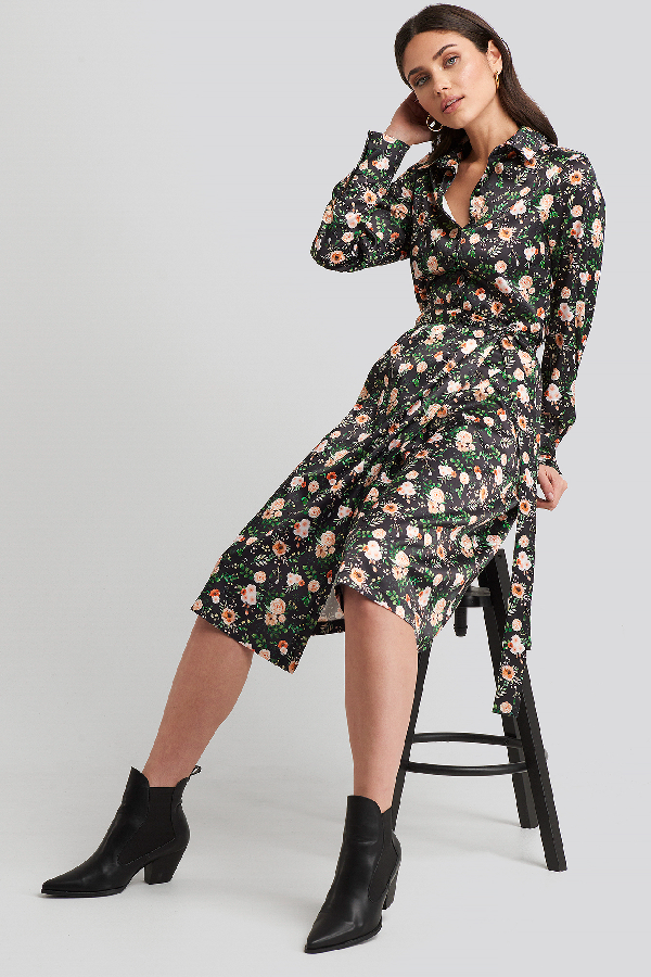 belted wrap midi dress