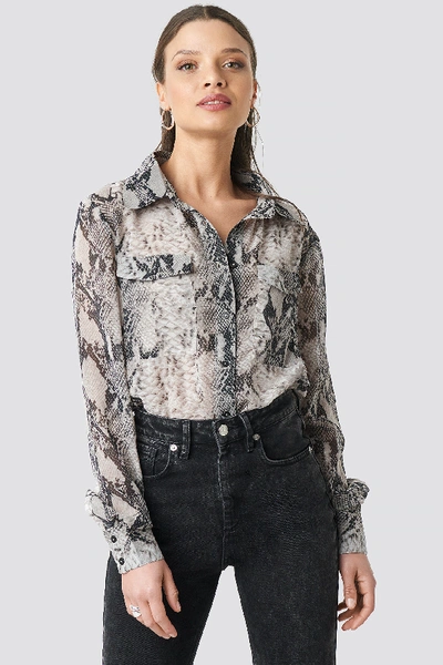 Shop Na-kd Snake Printed Chiffon Shirt - Grey