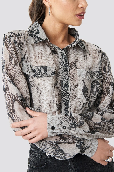 Shop Na-kd Snake Printed Chiffon Shirt - Grey