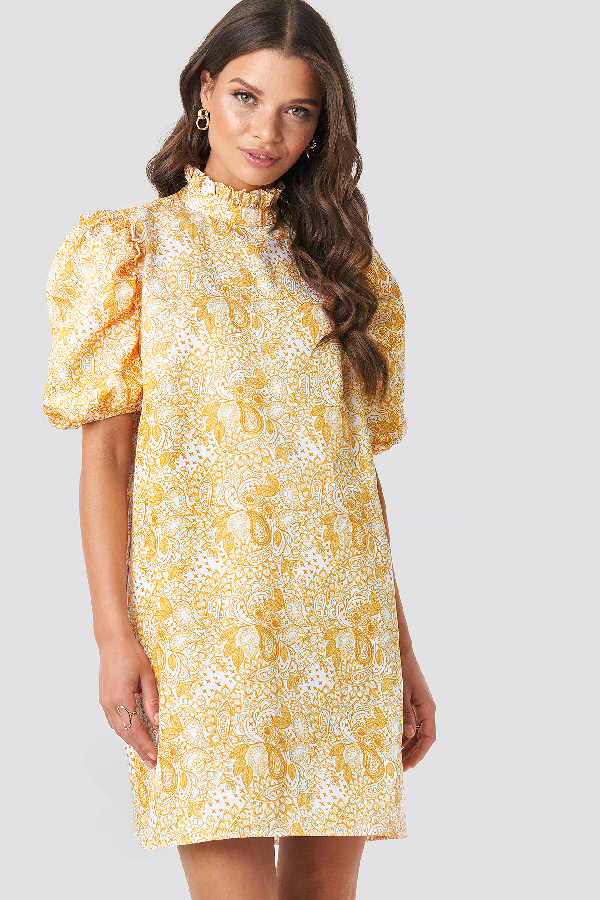 Emilie Briting X Na-kd Puff Sleeve Mini Dress - Yellow In Yellow Paisley |  ModeSens