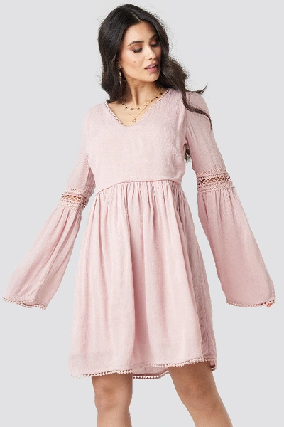 Shop Luisa Lion X Na-kd V-neck Pom Pom Dress - Pink In Dusty Light Pink