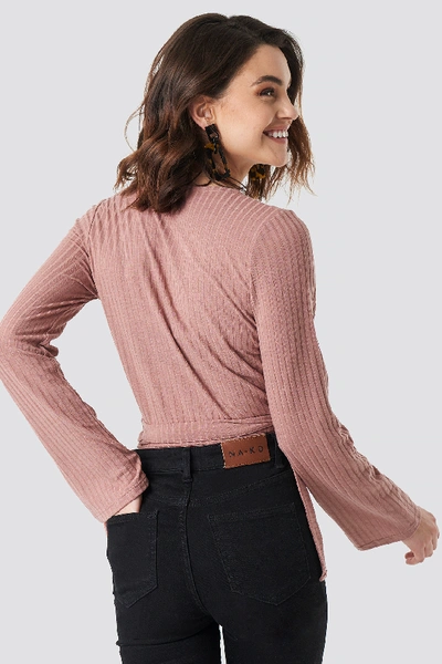 Shop Na-kd Ribbed Wrap Tie Top Pink In Dusty Dark Pink