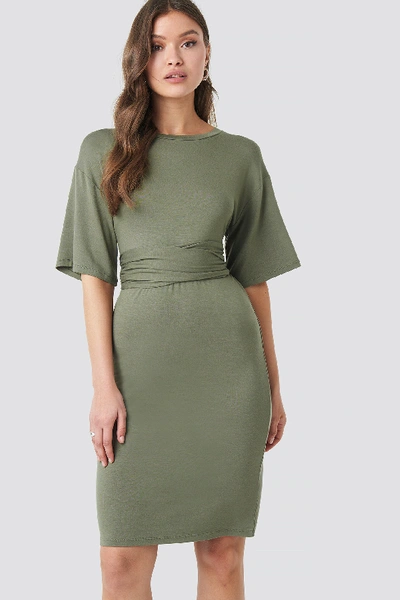 Shop Na-kd Wrapped Detail Jersey Dress - Green In Khaki