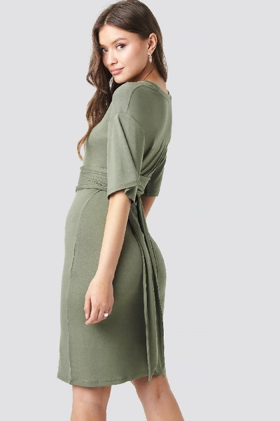 Shop Na-kd Wrapped Detail Jersey Dress - Green In Khaki