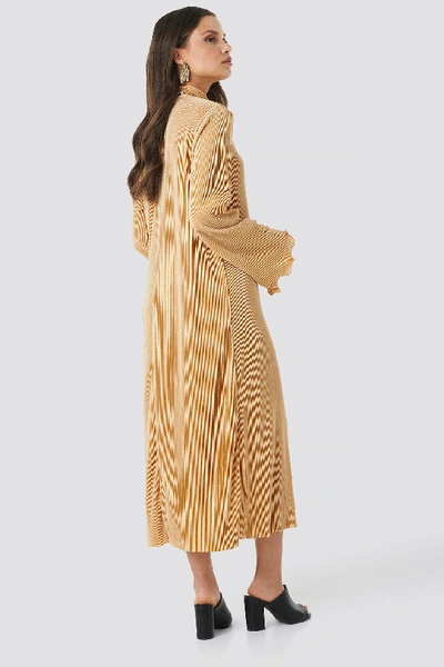 Shop Na-kd Pleated Wide Sleeve Ankle Dress - Beige In Golden Beige