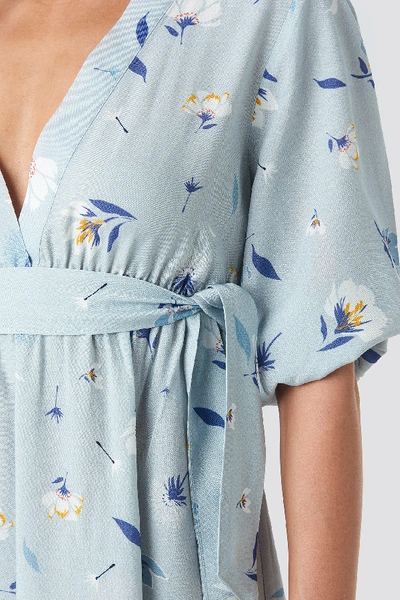 Shop Na-kd Deep V Mini Dress - Blue In Floral Print