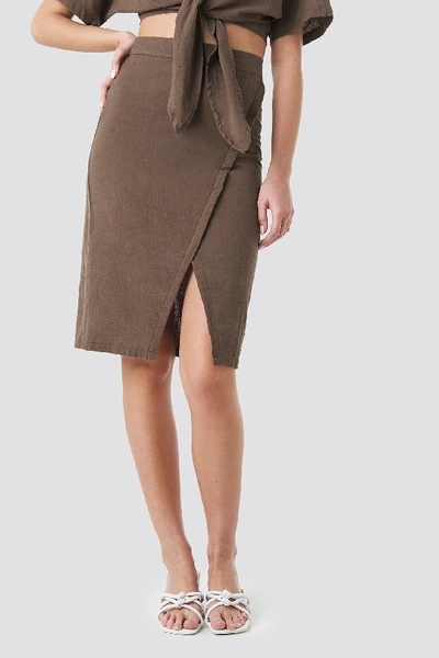 Shop Na-kd Overlap Linen Look Skirt - Brown