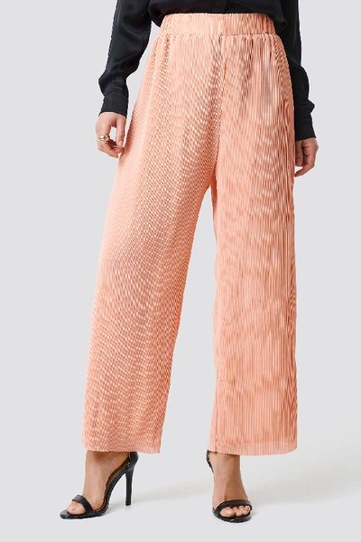 Shop Glamorous High Waist Wide Trousers Pink In Peach Plisse