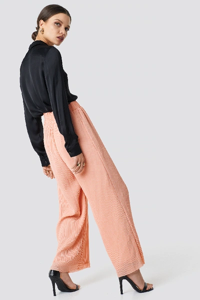 Shop Glamorous High Waist Wide Trousers Pink In Peach Plisse