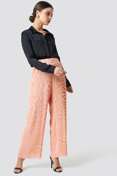 Shop Glamorous High Waist Wide Trousers Pink In Peach Plisse
