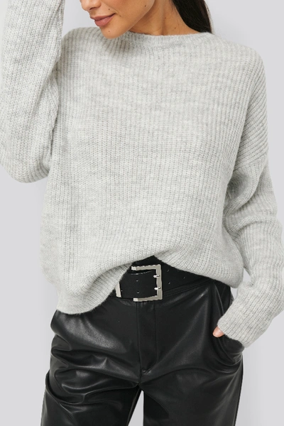 Shop Na-kd Basic Round Neck Knitted Sweater - Grey In Grey Melange