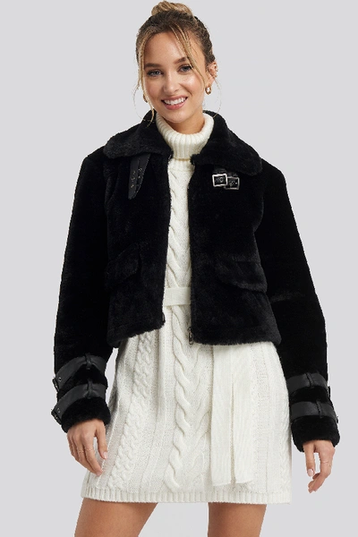 Shop Adorable Caro X Na-kd Faux Fur Cropped Jacket Black