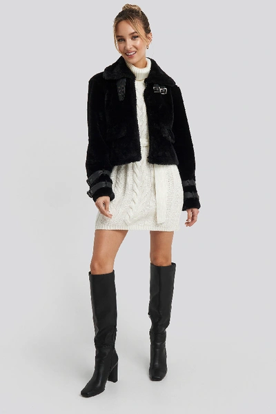 Shop Adorable Caro X Na-kd Faux Fur Cropped Jacket Black