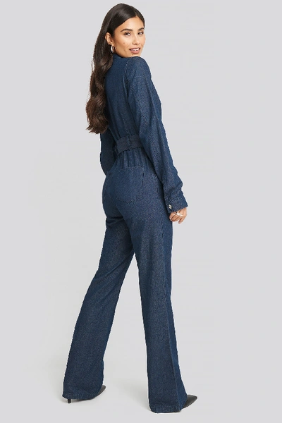 Shop Afj X Na-kd Denim Jumpsuit - Blue In Blue Wash