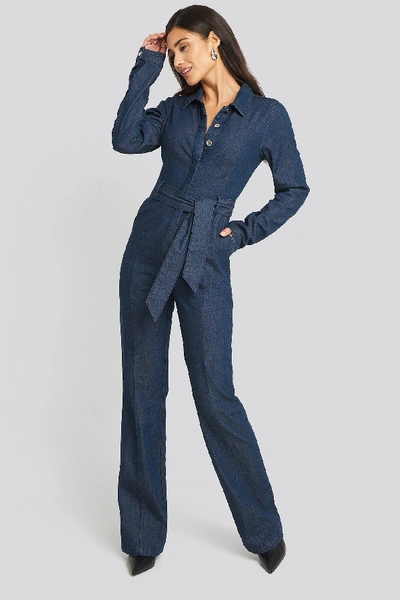 Shop Afj X Na-kd Denim Jumpsuit - Blue In Blue Wash