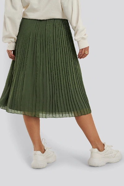 Shop Na-kd Pleated Midi Skirt - Green In Khaki Green