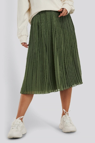 Shop Na-kd Pleated Midi Skirt - Green In Khaki Green